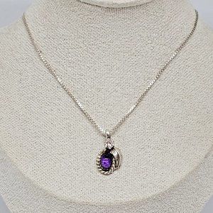 BB 925 Sterling Silver - Amethyst & Cubic Zirconia Pendant Chain Chain Necklace